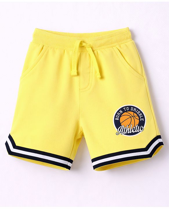 Babyhug Terry Knit Mid Thigh Shorts with Basketball Print - Yellow