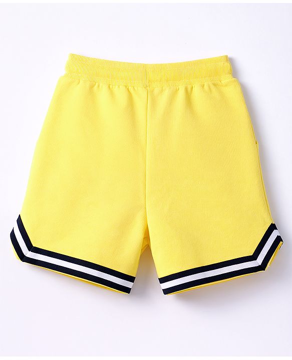Babyhug Terry Knit Mid Thigh Shorts with Basketball Print - Yellow