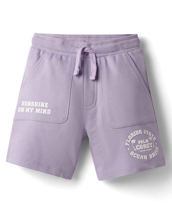 Babyhug Terry Knit Mid Thigh Shorts With Text Print - Lavender