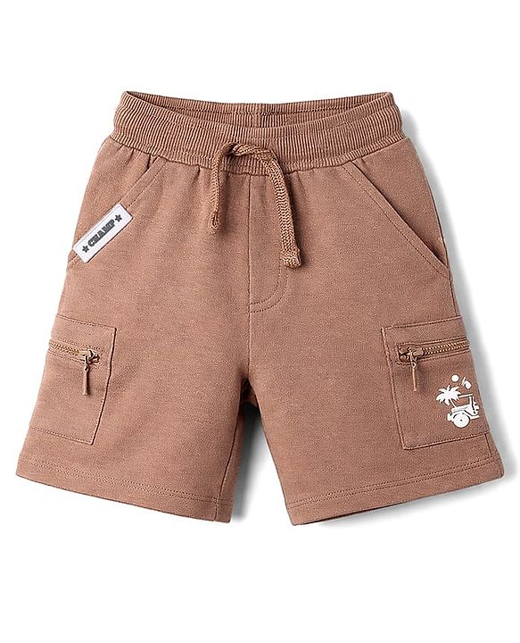 Babyhug Terry Knit Mid Thigh Shorts with Jeep Print - Brown