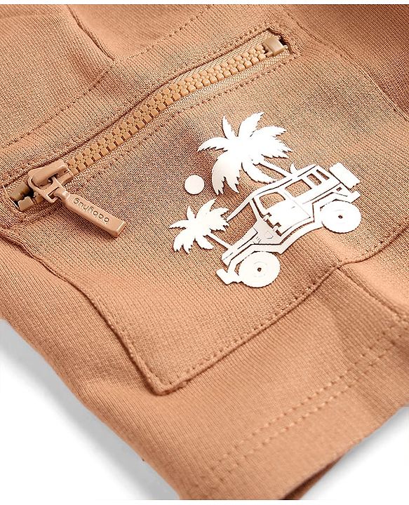 Babyhug Terry Knit Mid Thigh Shorts with Jeep Print - Brown