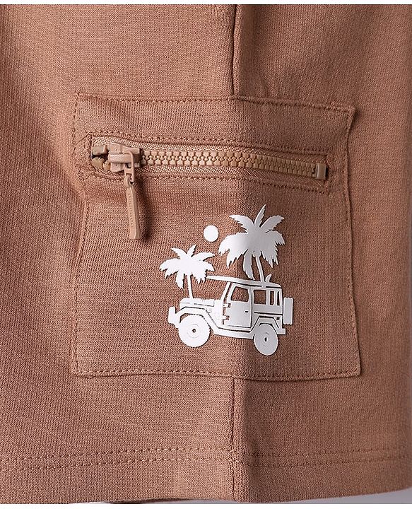 Babyhug Terry Knit Mid Thigh Shorts with Jeep Print - Brown