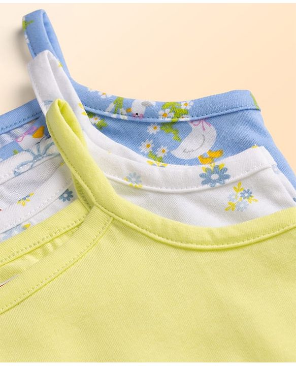 Babyhug 100% Cotton Single Jersey Knit Sleeveless Slips with Floral & Duck Print Pack of 3 - Multicolour