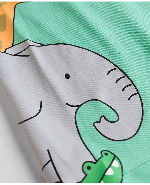Babyhug Single Jersey Knit Half Sleeves T-Shirt & Shorts Set With Animal Print - Green & Blue