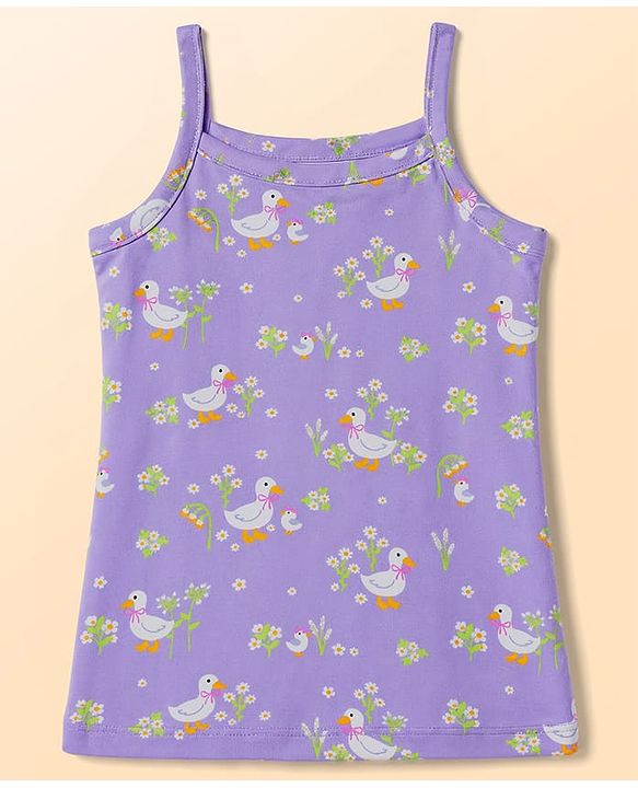 Babyhug 100% Cotton Single Jersey Knit Sleeveless Slips with Floral & Duck Print Pack of 3 - Multicolour