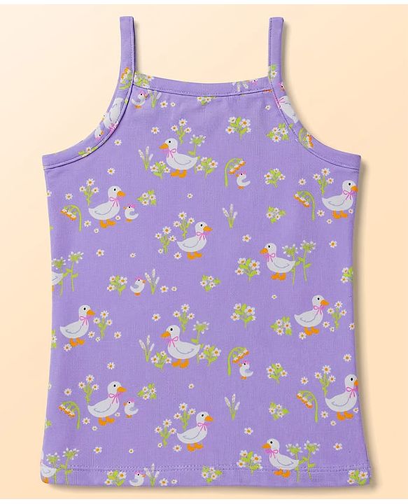 Babyhug 100% Cotton Single Jersey Knit Sleeveless Slips with Floral & Duck Print Pack of 3 - Multicolour