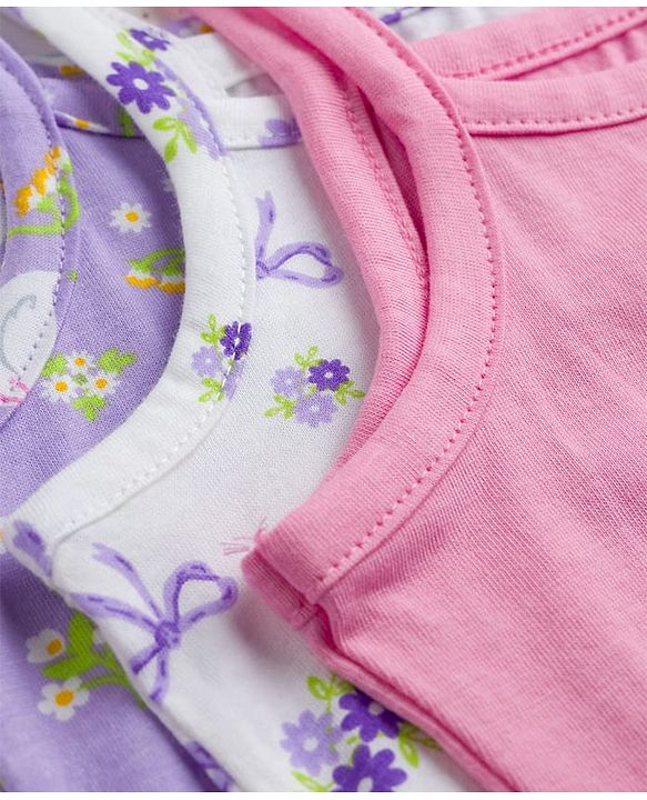 Babyhug 100% Cotton Single Jersey Knit Sleeveless Slips with Floral & Duck Print Pack of 3 - Multicolour