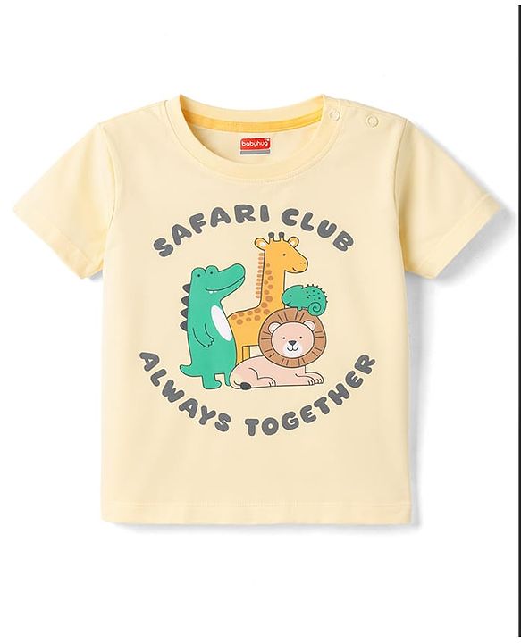 Babyhug Single Jersey Knit Half Sleeves T-Shirt & Denim Shorts Set with Animal Print - Yellow & Blue