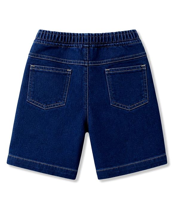 Babyhug Single Jersey Knit Half Sleeves Striped T-Shirt & Denim Shorts Set With Sun Embroidery - Green & Blue