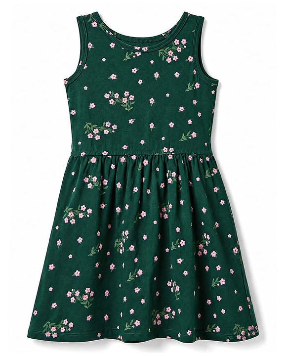 Pine Kids 100% Cotton Knit Sleeveless Floral Printed Frock - Multicolor