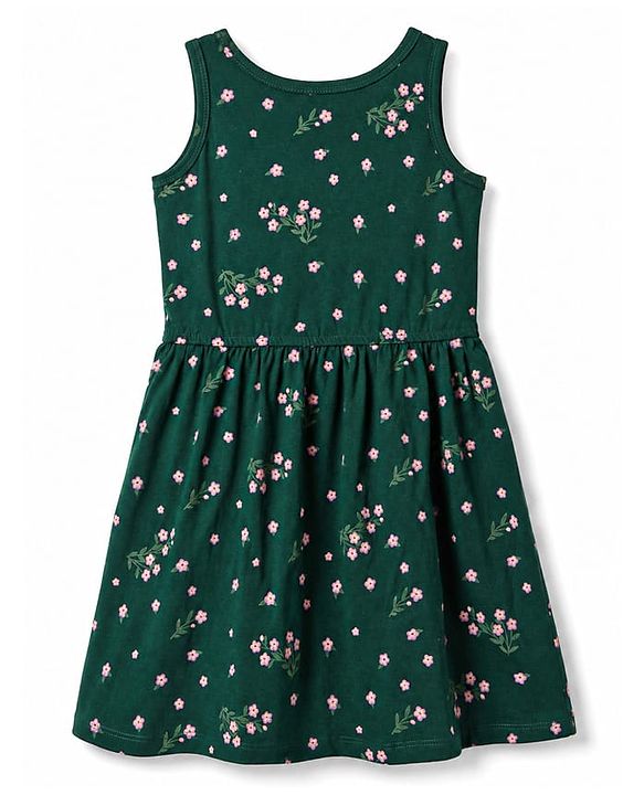 Pine Kids 100% Cotton Knit Sleeveless Floral Printed Frock - Multicolor