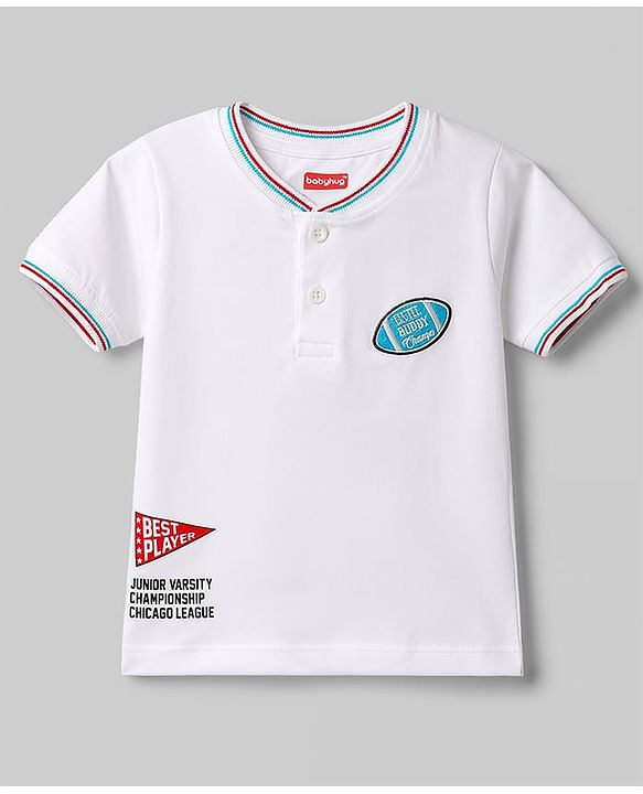 Babyhug Single Jersey Knit Half Sleeves T-Shirt & Denim Shorts Set With Ball Print - White & Blue