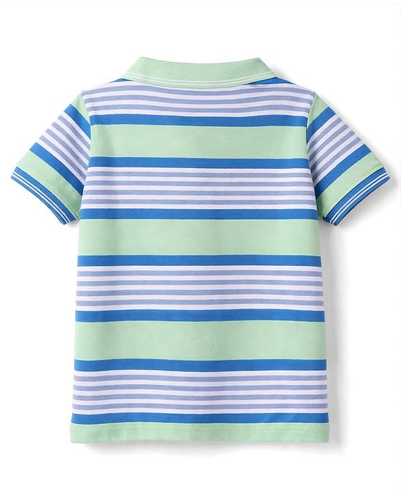 Babyhug Single Jersey Knit Half Sleeves Striped Polo T-Shirt & Shorts Set with Number Embroidery - Multicolor