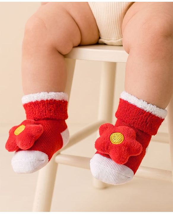 Cute Walk by Babyhug Sock Shoes with Star Applique - Red