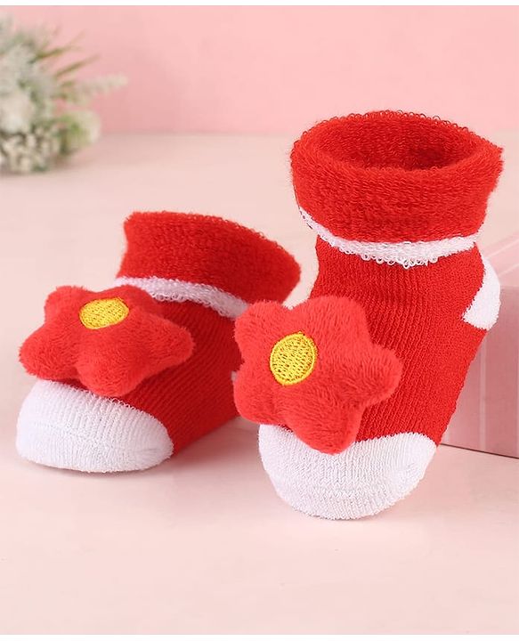 Cute Walk by Babyhug Sock Shoes with Star Applique - Red