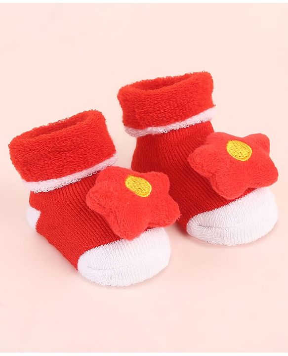 Cute Walk by Babyhug Sock Shoes with Star Applique - Red