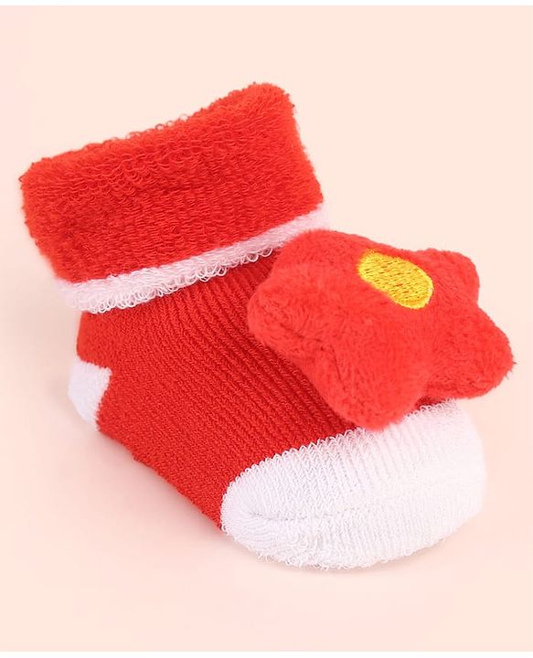 Cute Walk by Babyhug Sock Shoes with Star Applique - Red