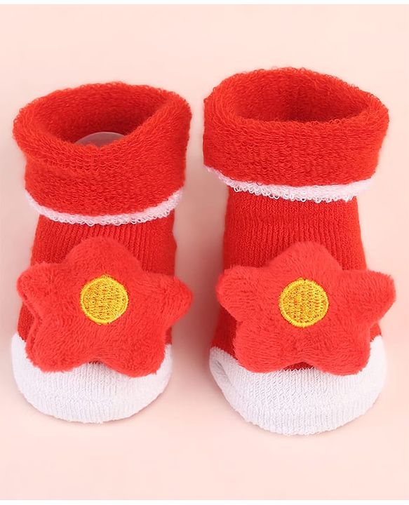 Cute Walk by Babyhug Sock Shoes with Star Applique - Red