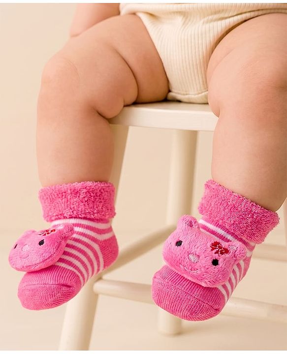 Cute Walk by Babyhug Socks Shoes with Bear Applique - Pink