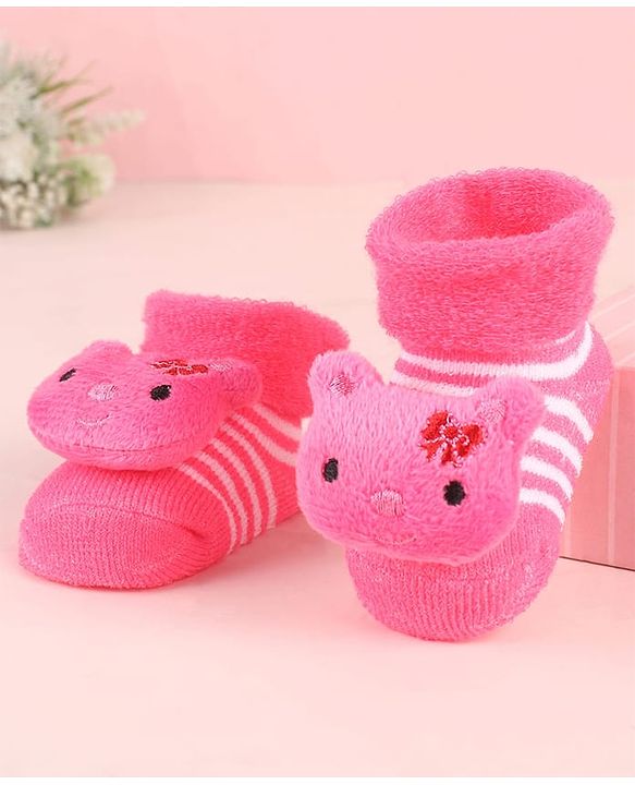 Cute Walk by Babyhug Socks Shoes with Bear Applique - Pink
