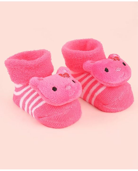 Cute Walk by Babyhug Socks Shoes with Bear Applique - Pink