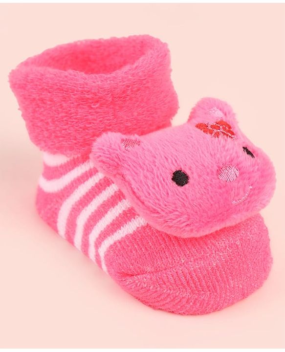 Cute Walk by Babyhug Socks Shoes with Bear Applique - Pink