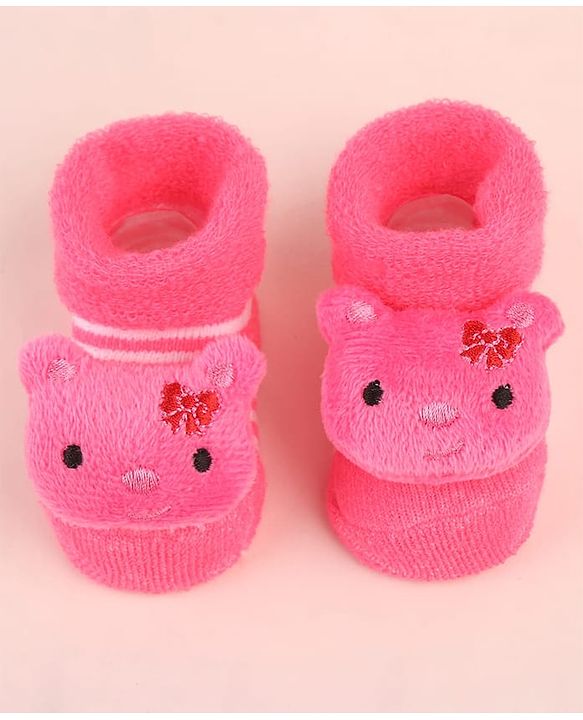 Cute Walk by Babyhug Socks Shoes with Bear Applique - Pink