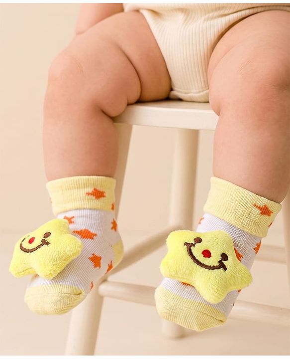 Cute Walk by Babyhug Sock Shoes with Star Design & Applique - Yellow