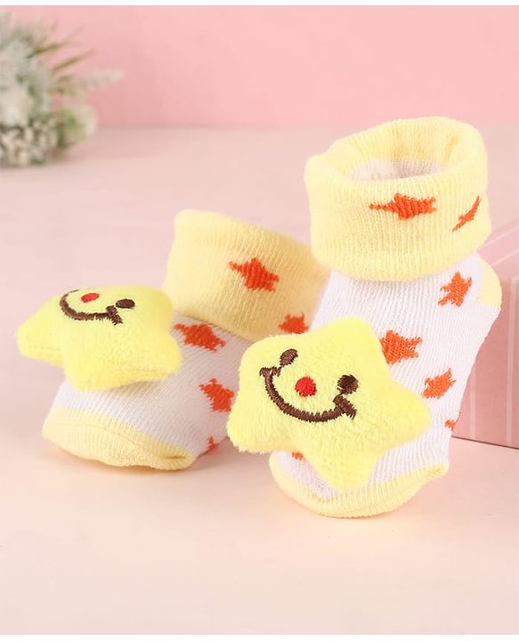 Cute Walk by Babyhug Sock Shoes with Star Design & Applique - Yellow