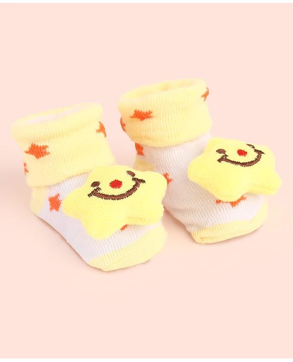Cute Walk by Babyhug Sock Shoes with Star Design & Applique - Yellow