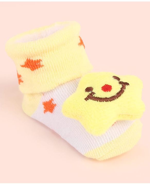 Cute Walk by Babyhug Sock Shoes with Star Design & Applique - Yellow