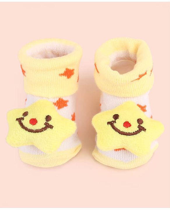 Cute Walk by Babyhug Sock Shoes with Star Design & Applique - Yellow