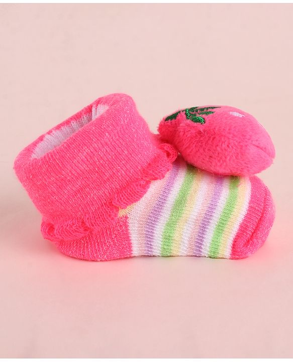 Cute Walk by Babyhug Fabric Socks With Large Strawberry Applique - Dark Pink