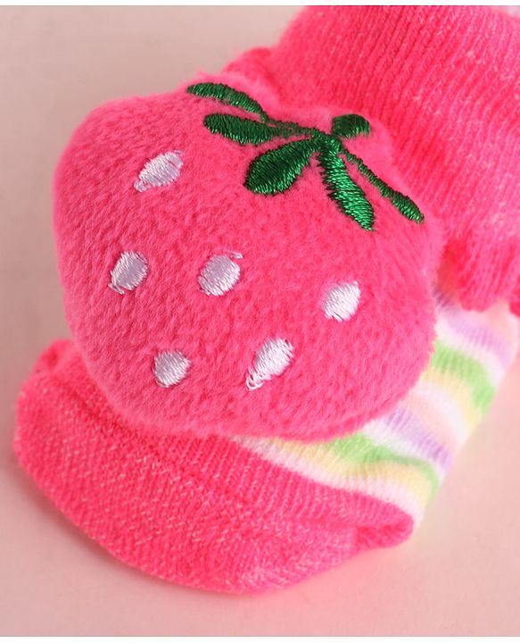 Cute Walk by Babyhug Fabric Socks With Large Strawberry Applique - Dark Pink
