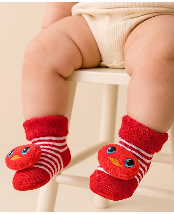 Cute Walk by Babyhug Sock Shoes with Duck Applique - Red