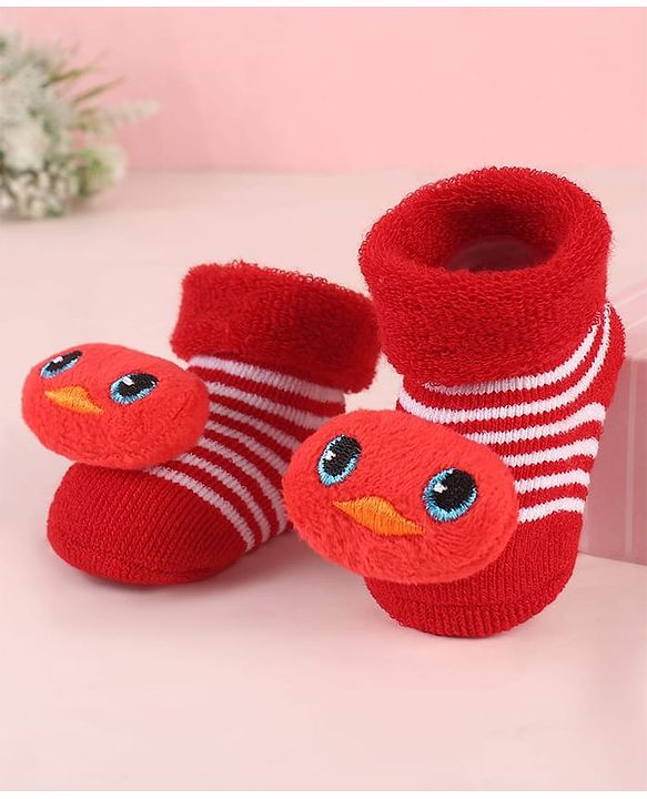 Cute Walk by Babyhug Sock Shoes with Duck Applique - Red