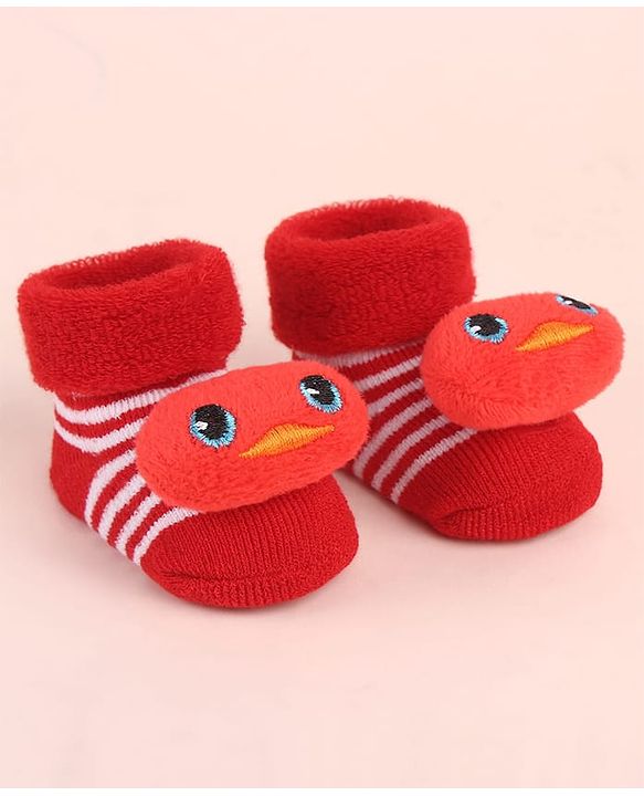 Cute Walk by Babyhug Sock Shoes with Duck Applique - Red