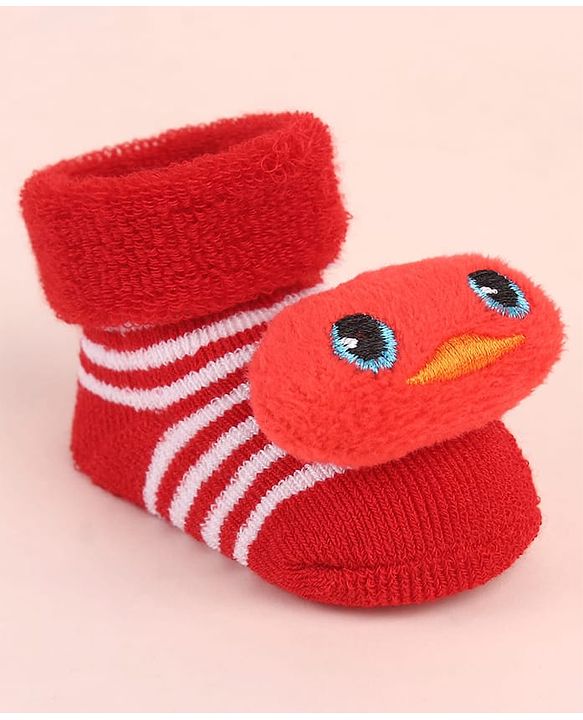 Cute Walk by Babyhug Sock Shoes with Duck Applique - Red