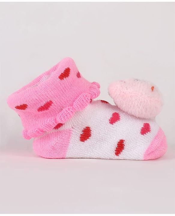 Cute Walk by Babyhug Sock Shoes with Kitty Applique & Heart Design - Pink