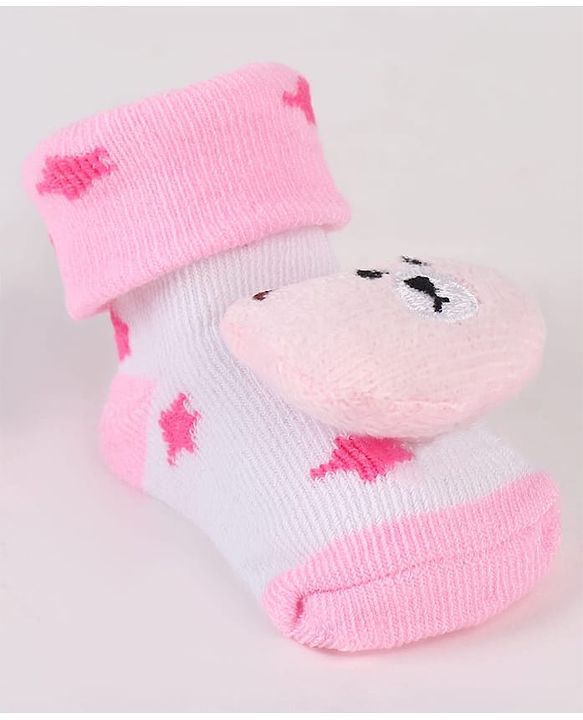 Cute Walk by Babyhug Sock Shoes with Bear Applique & Star Design - Pink