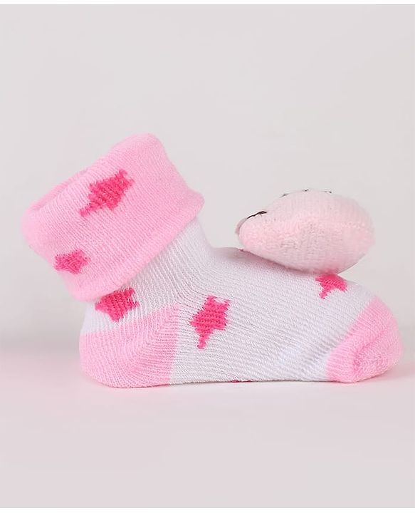 Cute Walk by Babyhug Sock Shoes with Bear Applique & Star Design - Pink