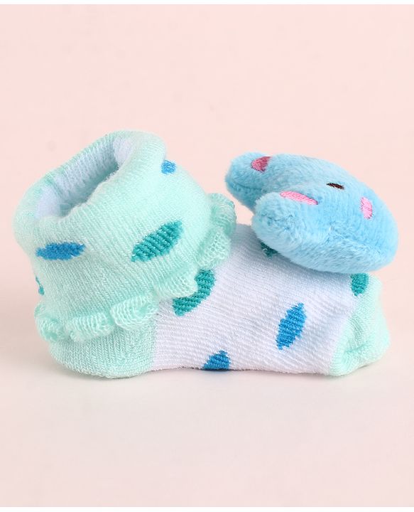 Cute Walk by Babyhug Fabric Socks Shoes With Large Teddy Bear Applique - Light Green