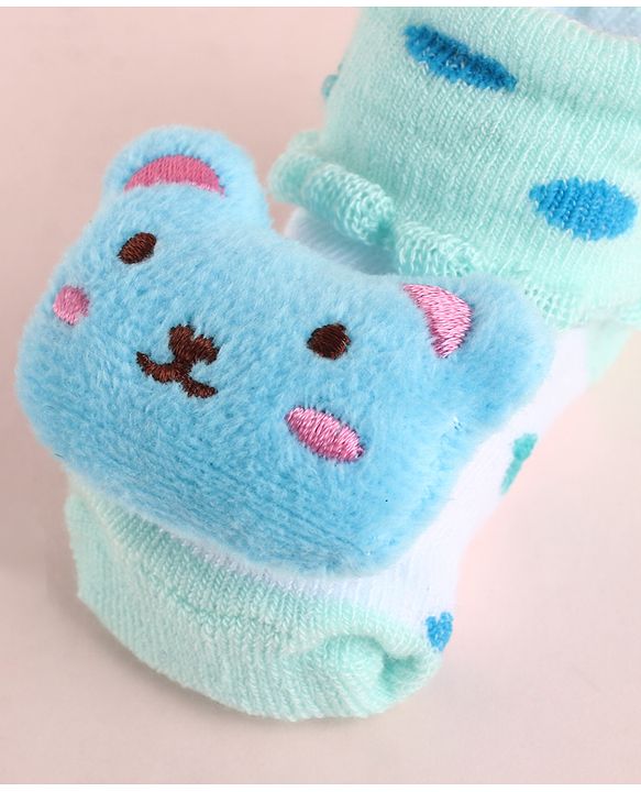 Cute Walk by Babyhug Fabric Socks Shoes With Large Teddy Bear Applique - Light Green