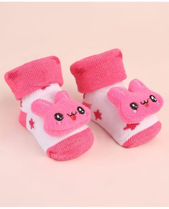 Cute Walk by Babyhug Socks Shoes With Star Design & Bunny Applique - Pink