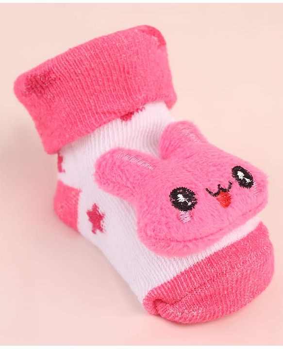 Cute Walk by Babyhug Socks Shoes With Star Design & Bunny Applique - Pink
