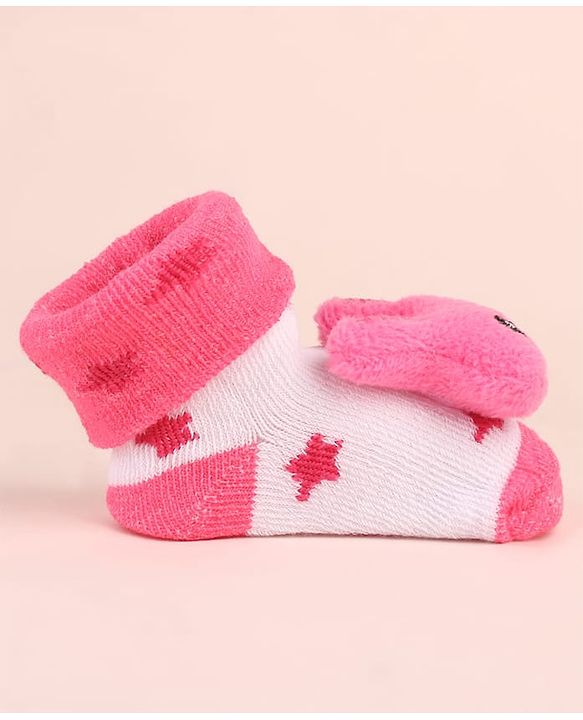 Cute Walk by Babyhug Socks Shoes With Star Design & Bunny Applique - Pink