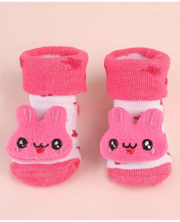 Cute Walk by Babyhug Socks Shoes With Star Design & Bunny Applique - Pink