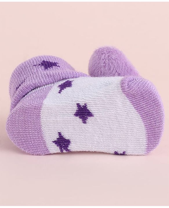 Cute Walk by Babyhug Fabric Socks Shoes With Star Print & Large Heart Applique - Purple