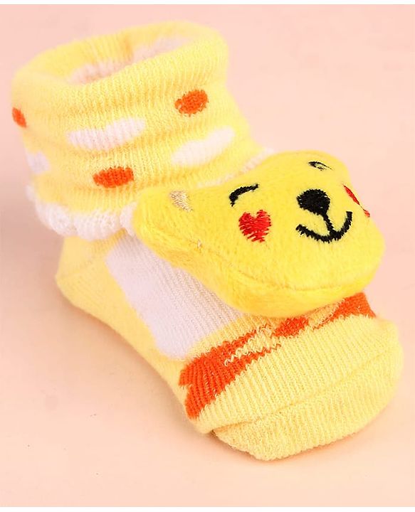 Cute Walk by Babyhug Sock Shoes with Bear Applique & Heart Design - Yellow