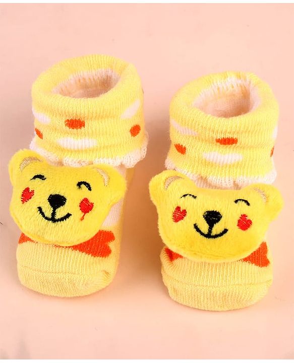 Cute Walk by Babyhug Sock Shoes with Bear Applique & Heart Design - Yellow